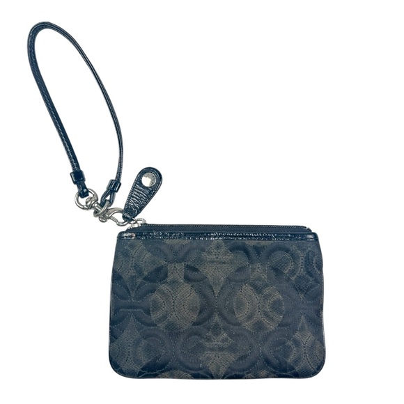 Coach Vintage Y2K Signature Jacquard Canvas Black Wristlet with Leather Trim - Picture 1 of 8